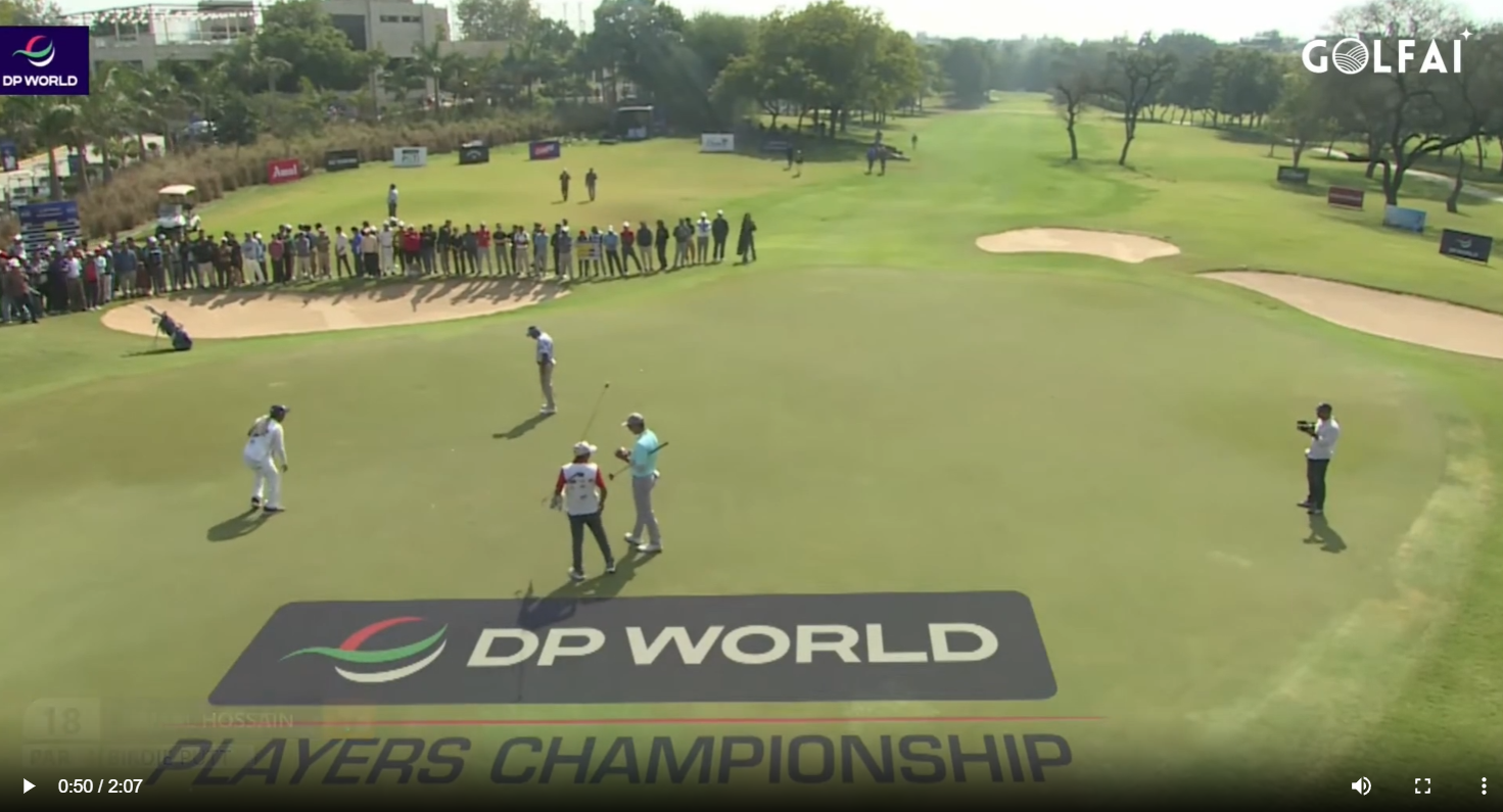 GolfAI tournament graphics rendered live on a professional golf broadcast in India